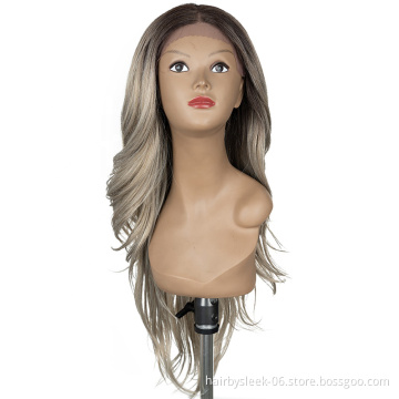 Rebecca wholesalers good quality lace front wig natural blonde highlight long 13*4 body wave synthetic hair lace frontal wigs